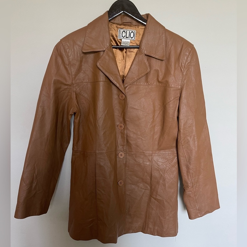 Vintage Genuine Leather Oversized Brown Blazer